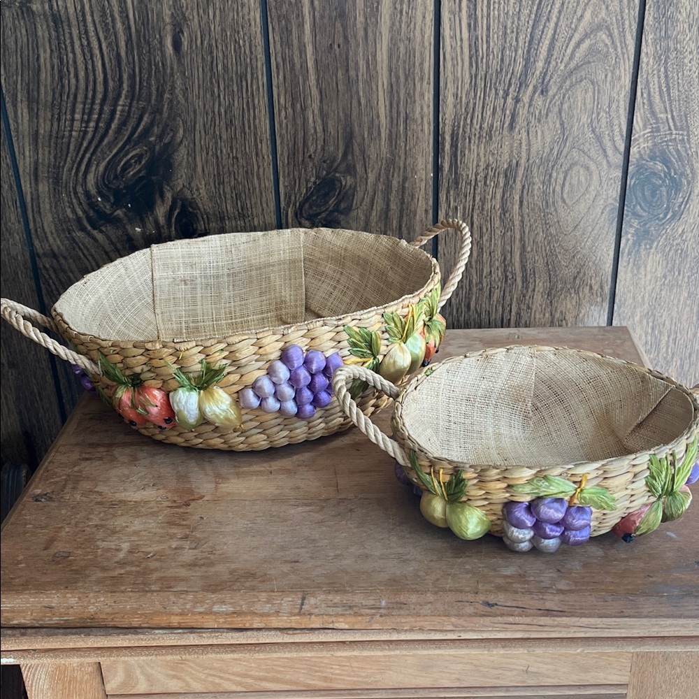 Vintage Woven Fruit Accent Baskets Set of 2